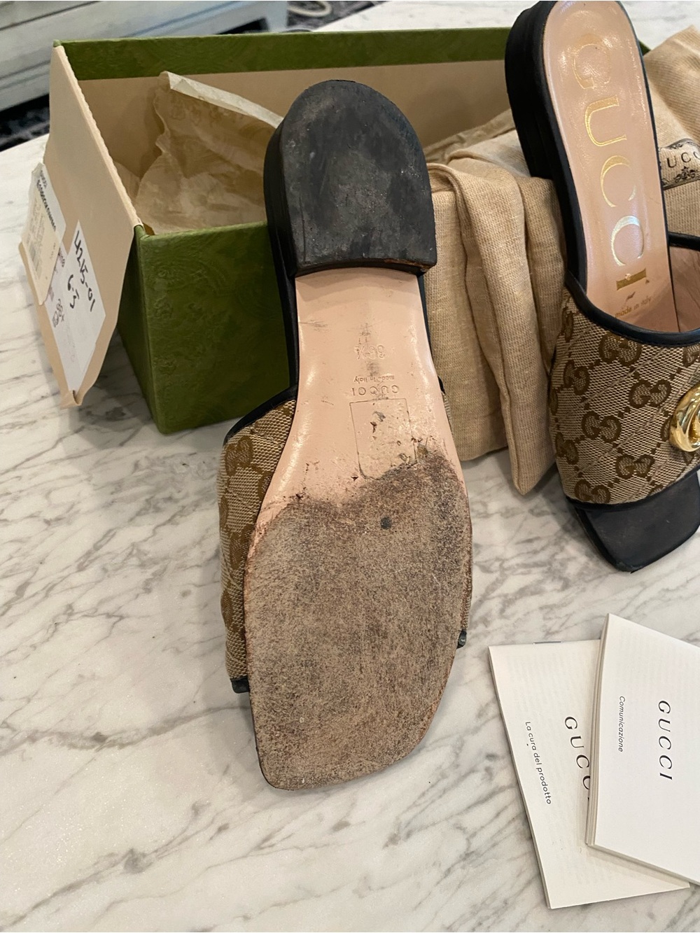 Gucci Brown GG Canvas Slide Mules with Gold Double G - Picture 4 of 4